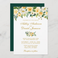Watercolor Yellow Gold Hunter Green Wedding