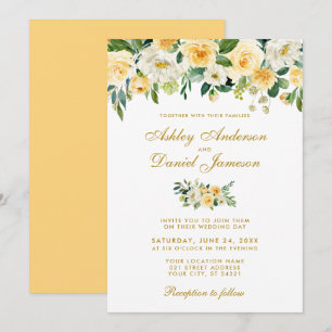 Watercolor Yellow Gold White Wedding Invitation