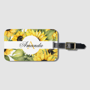 Watercolor Yellow & Green Sunflower Pattern Luggage Tag