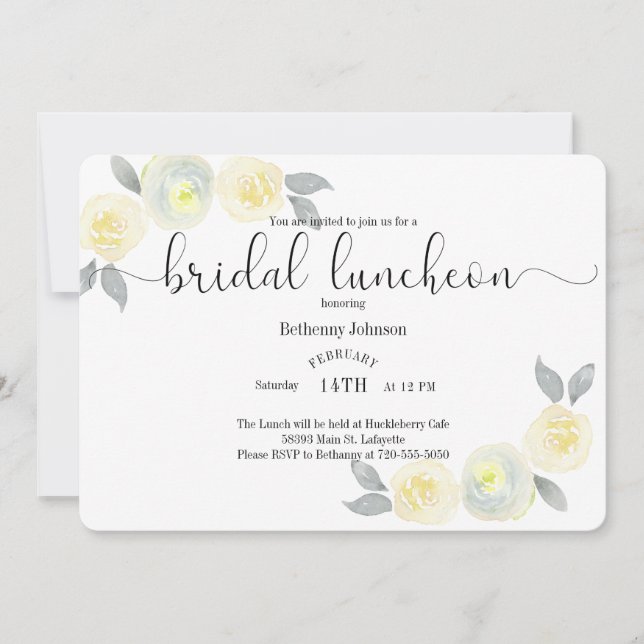 Watercolor Yellow Grey Bridal Luncheon Invitation (Front)