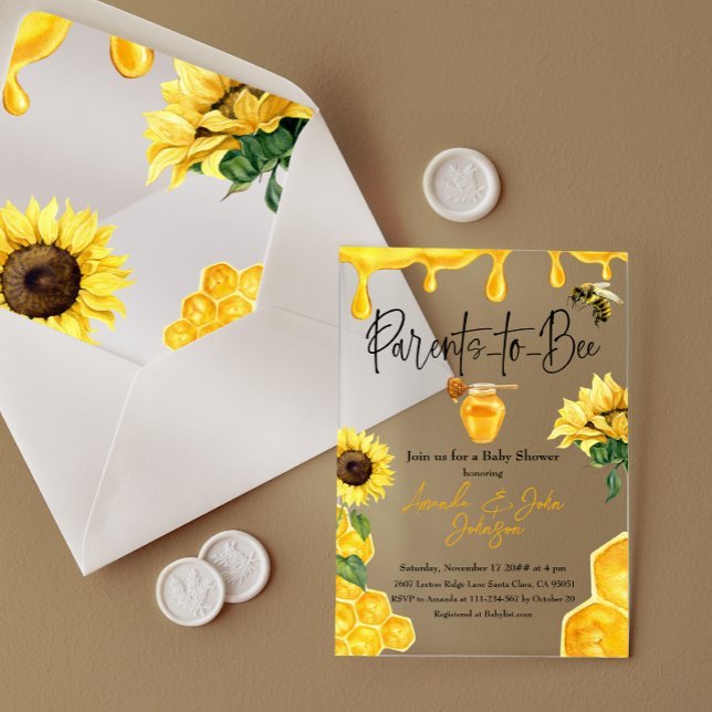 Watercolor Yellow Honey Sunflower Bee Baby Shower Acrylic Invitations (Creator Uploaded)