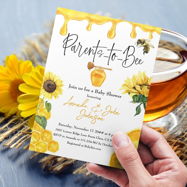 Watercolor Yellow Honey Sunflower Bee Baby Shower Invitation (Creator Uploaded)
