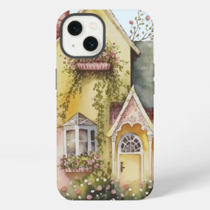 Watercolor yellow house flower boxes garden sweet iPhone 13 case