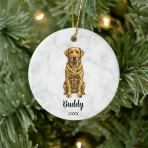 Watercolor Yellow Lab Dog Name Pet Memorial Photo Ceramic Tree Decoration