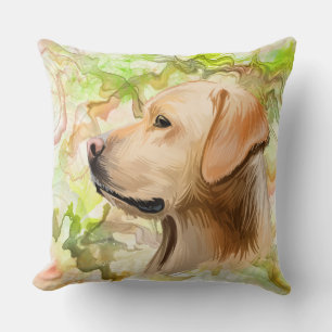 WATERCOLOR YELLOW LABRADOR RETRIEVER DOG FACE CUSHION