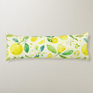 Watercolor Yellow Lemon Citrus Seamless Pattern Body Cushion
