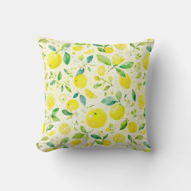 Watercolor Yellow Lemon Citrus Seamless Pattern Cushion (Front)