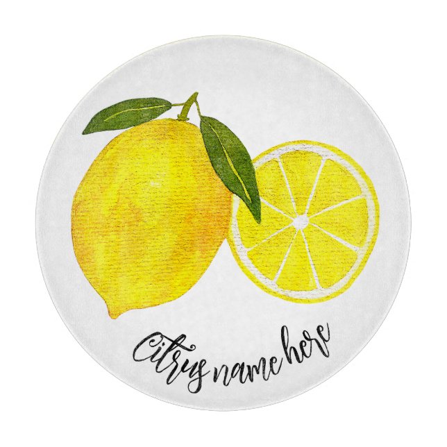 Watercolor Yellow Lemon Cutting Board (Front)