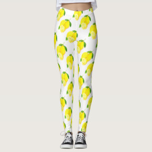 Watercolor Yellow Lemon fruit Citrus Summer Leggings