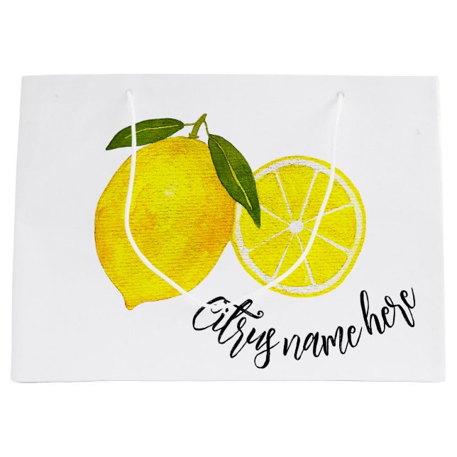 Watercolor Yellow Lemon Large Gift Bag (Front)