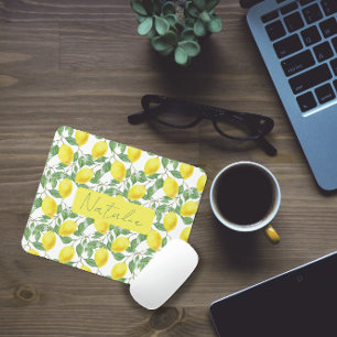 Watercolor yellow lemon pattern name mouse pad