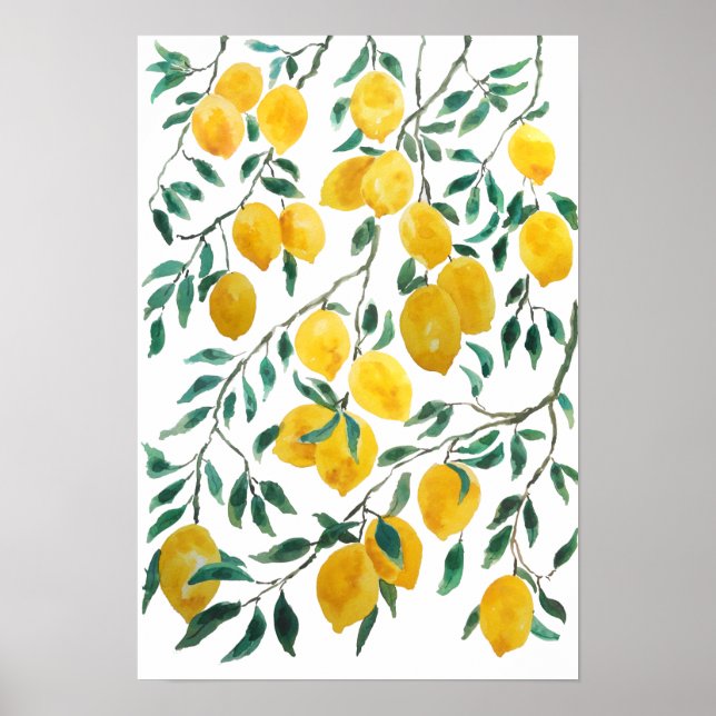 watercolor yellow lemon pattern  poster (Front)