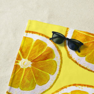 Watercolor yellow lemon slice art beach style beach towel