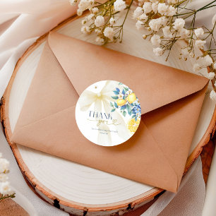 Watercolor Yellow Lemons Ciao Baby Thank You Classic Round Sticker