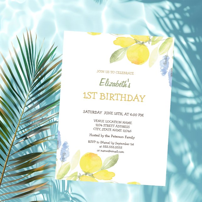 Watercolor Yellow Lemons Flowers Birthday  Invitation (Creator Uploaded)