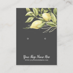 Watercolor Yellow Lemons Grey  Earring Display Business Card