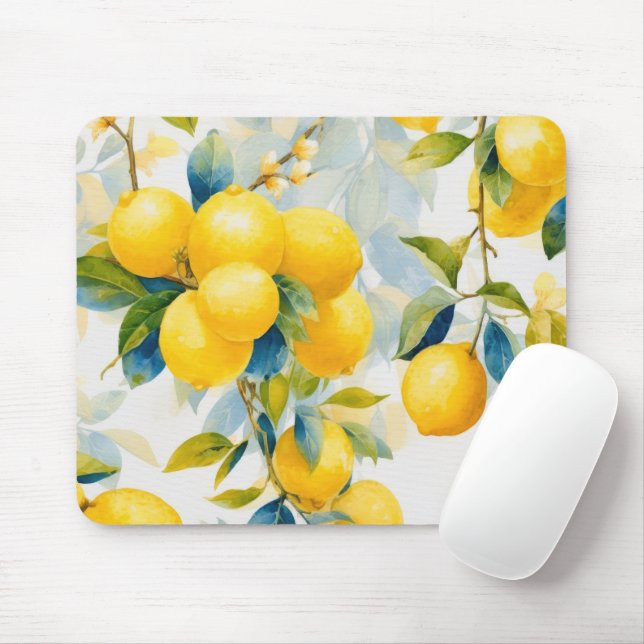 WATERCOLOR YELLOW LEMONS HANGING IN A TREE MOUSE PAD (With Mouse)