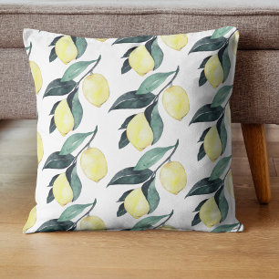 Watercolor Yellow Lemons Seamless Pattern Cushion