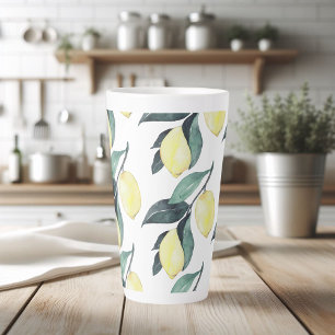 Watercolor Yellow Lemons Seamless Pattern Latte Mug