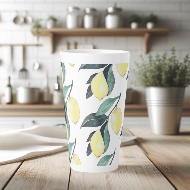 Watercolor Yellow Lemons Seamless Pattern Latte Mug (Creator Uploaded)