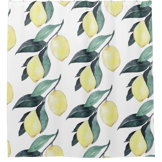 Watercolor Yellow Lemons Seamless Pattern Shower Curtain (Front)