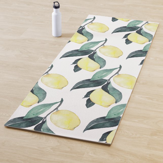 Watercolor Yellow Lemons Seamless Pattern Yoga Mat (In Situ)