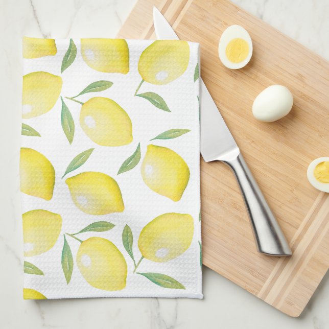 Watercolor yellow lemons tea towel (Quarter Fold)