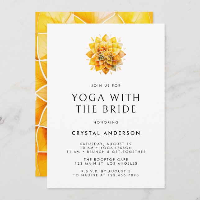 Watercolor Yellow Mandala Yoga with the Bride Invitation (Front/Back)