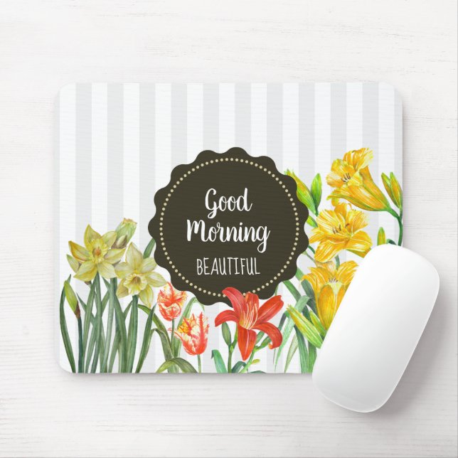 Watercolor Yellow Orange Parrot Tulips Mouse Pad (With Mouse)
