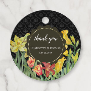 Watercolor Yellow Orange Spring Flowers Damask Favour Tags