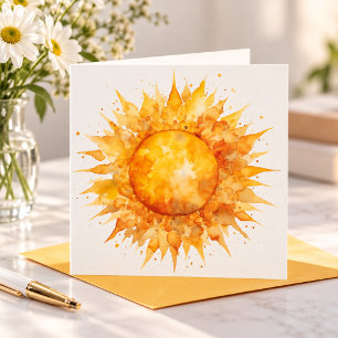 Watercolor Yellow Orange Sun Sunshine Summer Holiday Card