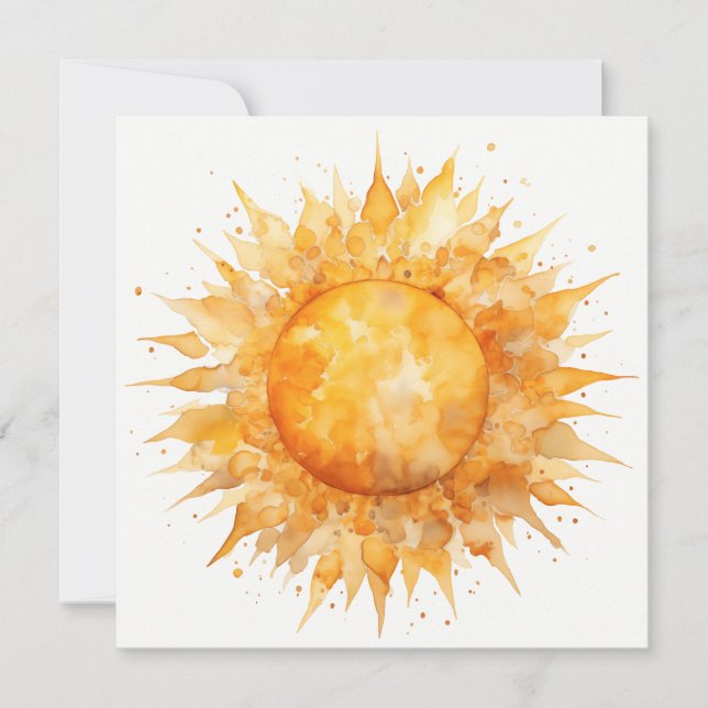 Watercolor Yellow Orange Sun Sunshine Summer Holiday Card (Front)