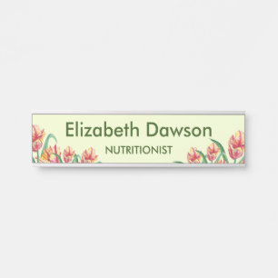 Watercolor Yellow Parrot Tulip Illustration Office Door Sign