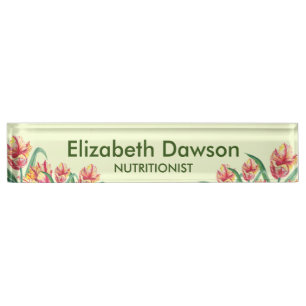 Watercolor Yellow Parrot Tulip Illustration Office Nameplate