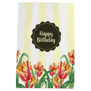 Watercolor Yellow Parrot Tulips Floral Art Medium Gift Bag