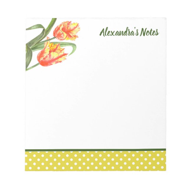 Watercolor Yellow Parrot Tulips Floral Art Notepad (Front)