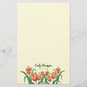 Watercolor Yellow Parrot Tulips Floral Art Stationery