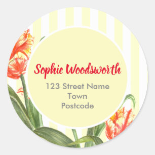 Watercolor Yellow Parrot Tulips Floral Art Stripes Classic Round Sticker