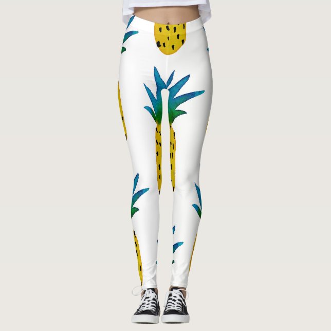 Watercolor Yellow Pineapples Pattern Leggings (Front)
