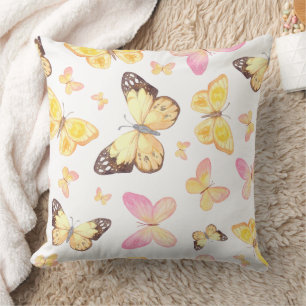 Watercolor Yellow & Pink Butterflies Pattern Cushion