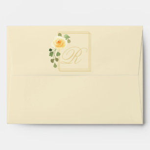 Watercolor Yellow Rose and Gold Frame Envelope