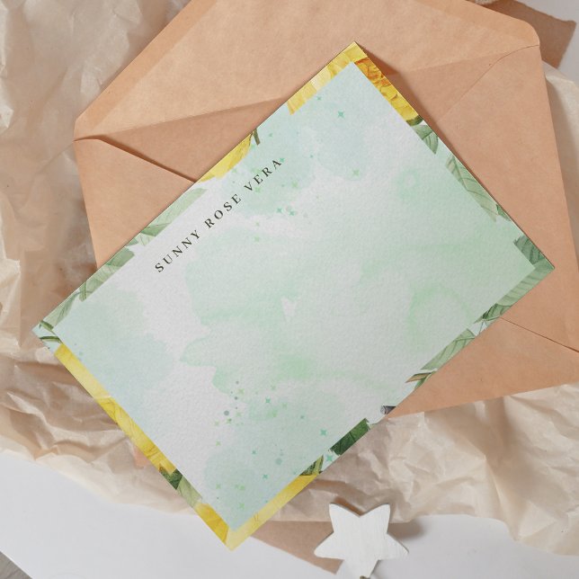 Watercolor Yellow Rose Green Splash Card (A garden of yellow roses painted in light, inviting your thoughts to blossom with warmth and charm.)