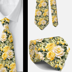 Watercolor Yellow Roses Spring Summer Floral Tie