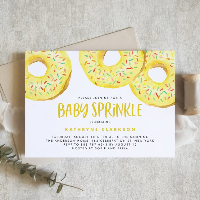 Watercolor Yellow Sprinkle Doughnuts Baby Sprinkle Invitation (Creator Uploaded)
