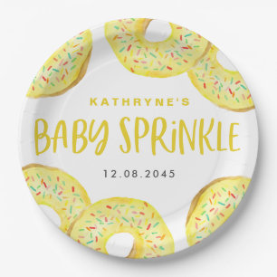 Watercolor Yellow Sprinkle Doughnuts Baby Sprinkle Paper Plate