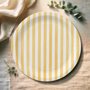 Watercolor Yellow Stripes Italian Baby Shower Paper Plate