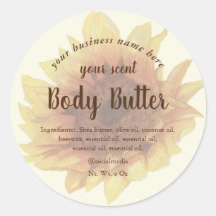 Watercolor yellow sunflower body butter classic round sticker