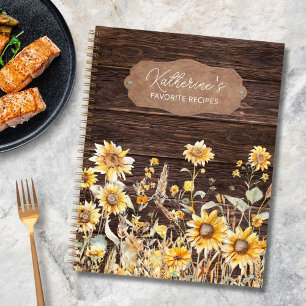 Watercolor Yellow Sunflower Field Family Recipe Notebook