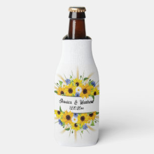 Watercolor yellow sunflower floral nature Weddings Bottle Cooler