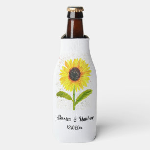 Watercolor yellow sunflower floral nature Weddings Bottle Cooler